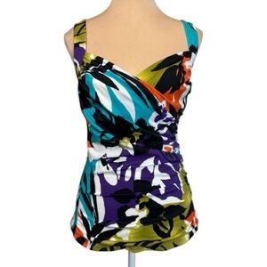 Miraclesuit (EUC) Multicolor Abstract Floral Tankini Swimsuit Top Size 10